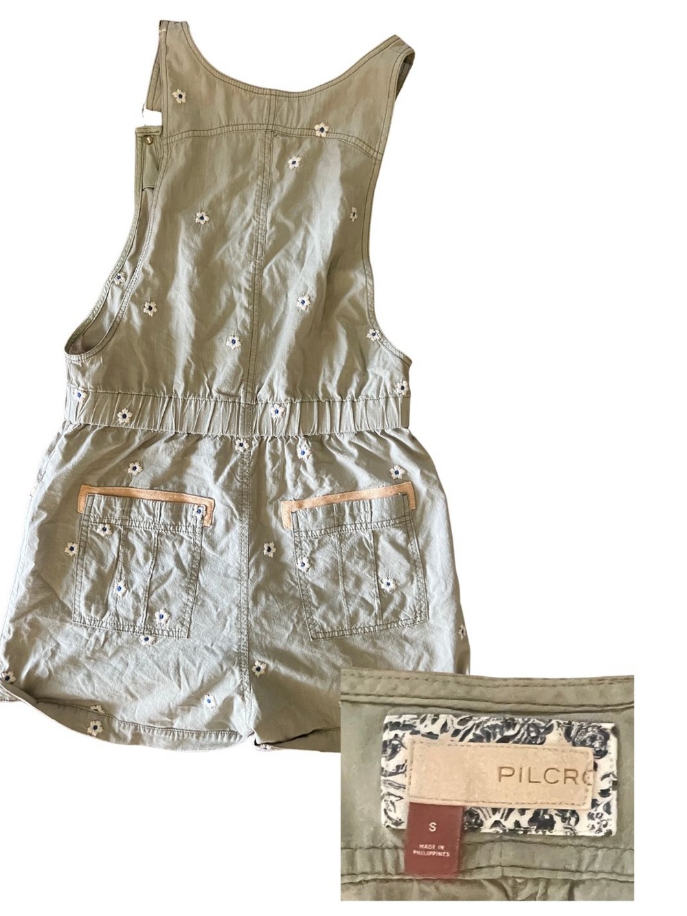 Pilcro by Anthropologie Floral Embroidered Utility Short Overalls Romper - Small - Picture 2 of 2